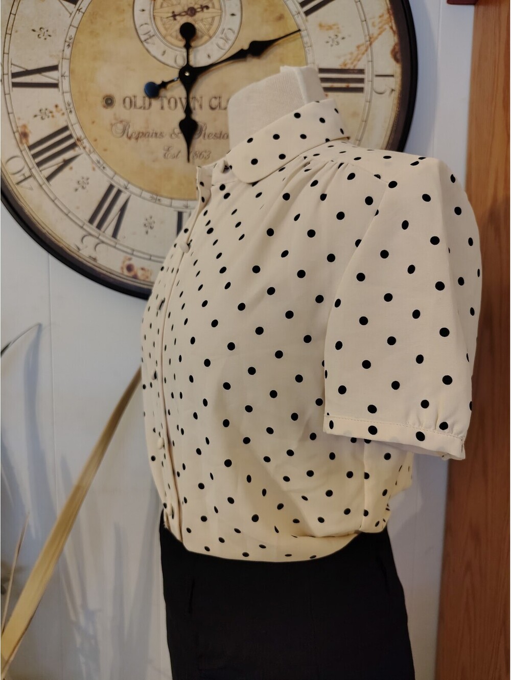 Vintage Style Cream Polka Dot Button-Up Blouse Small - Picture 2 of 9